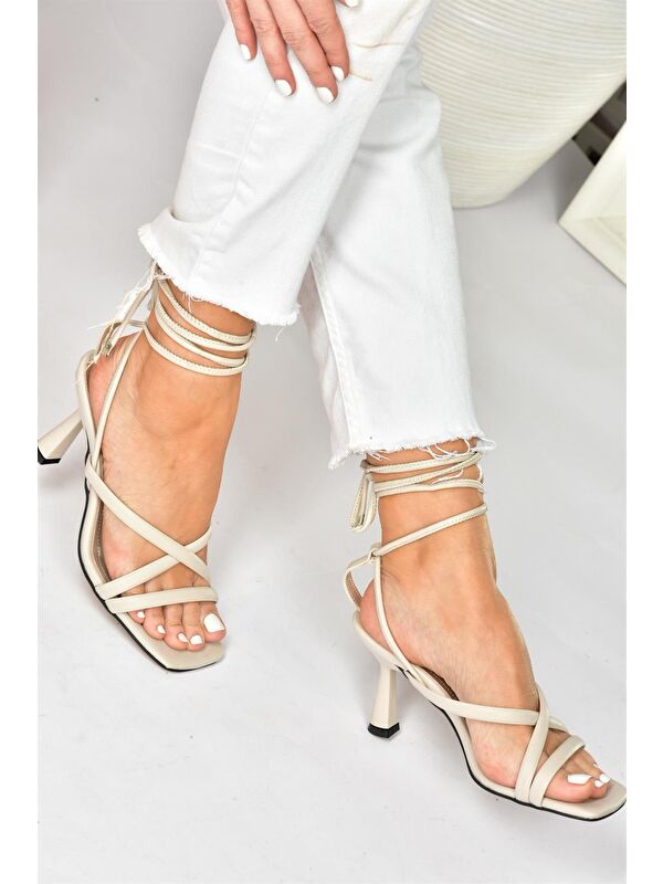 Bej Bilek Bağlamalı Kadın Topuklu Ayakkabı K404070209 - Görsel 5