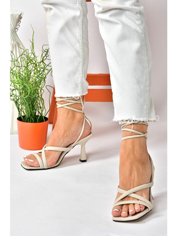 Bej Bilek Bağlamalı Kadın Topuklu Ayakkabı K404070209 - Görsel 6