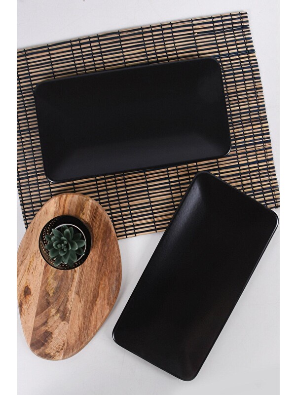 Keramika Mat Siyah Siera Kayık Tabak 33x17 Cm 2 Adet