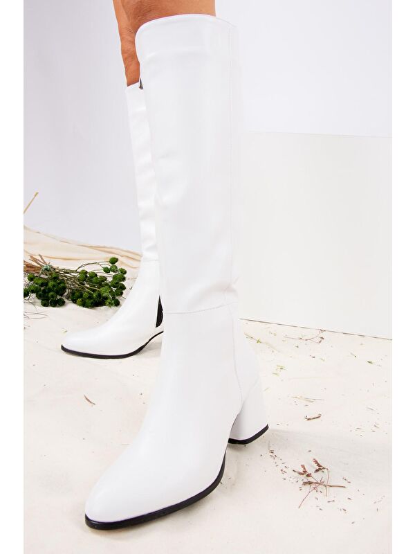 J848300109 Beyaz Kadın Çizme - Görsel 3