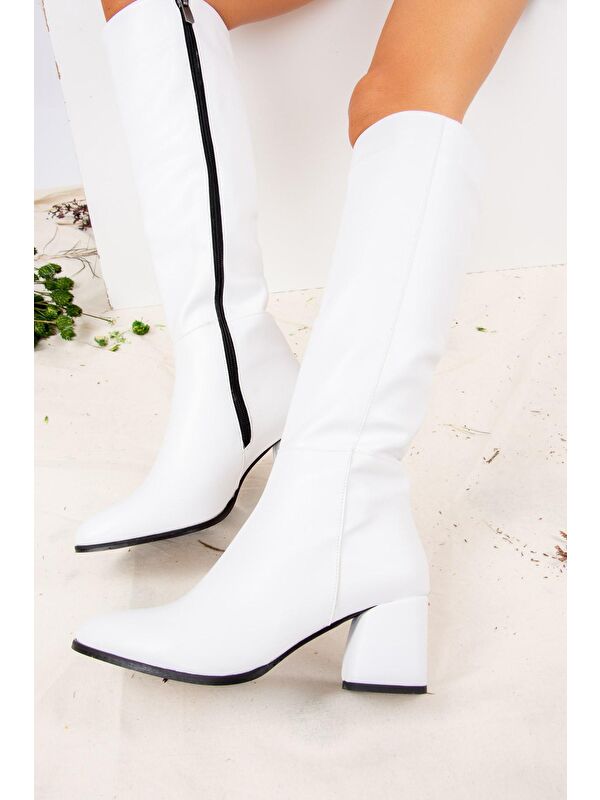 J848300109 Beyaz Kadın Çizme - Görsel 4