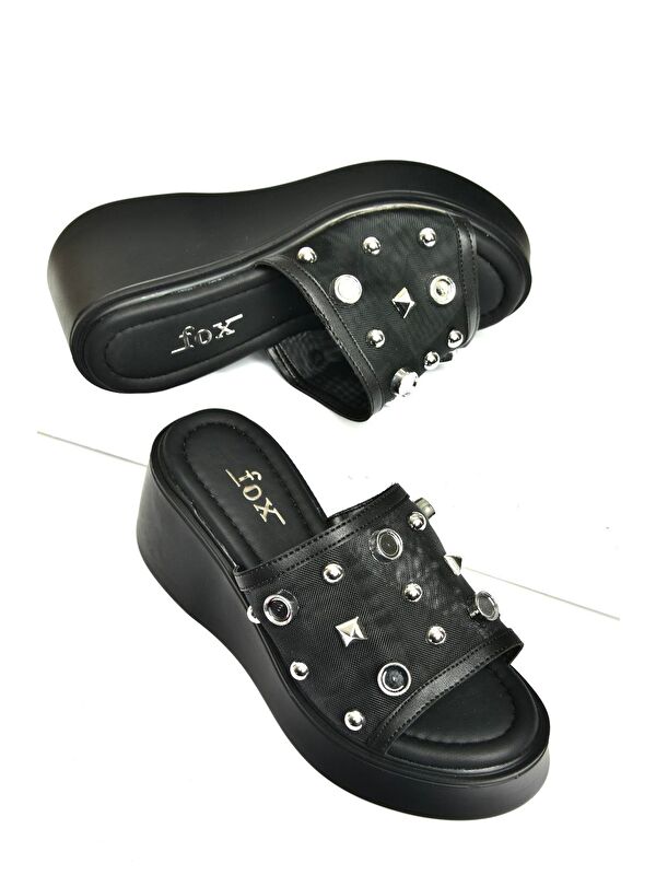 U973622009 Siyah Kalın Tabanlı Kadın Terlik - Görsel 3