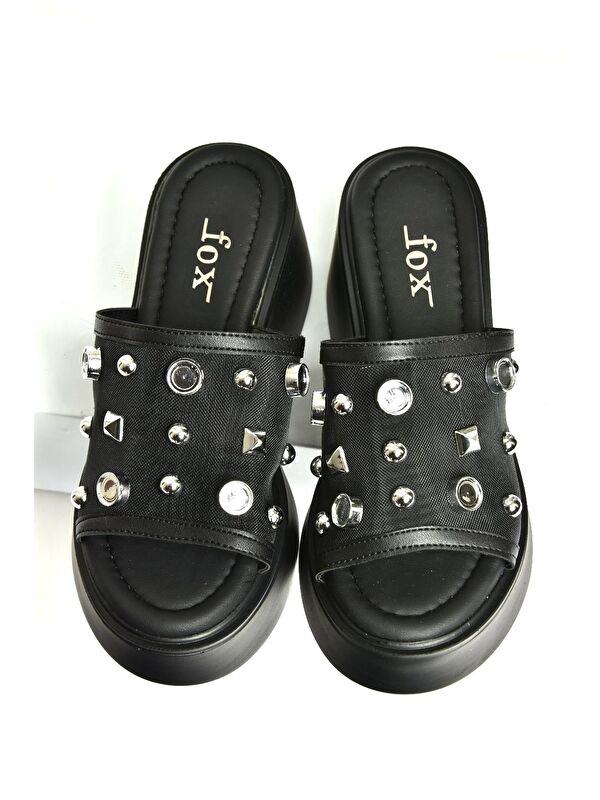 U973622009 Siyah Kalın Tabanlı Kadın Terlik - Görsel 5