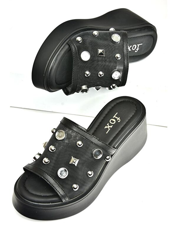 U973622009 Siyah Kalın Tabanlı Kadın Terlik - Görsel 6