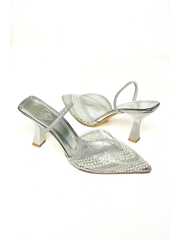 U6142776 Gümüş Kadın Topuklu Ayakkabı - Görsel 4