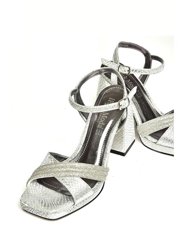 U8200098 Gümüş Kadın Topuklu Ayakkabı - Görsel 3