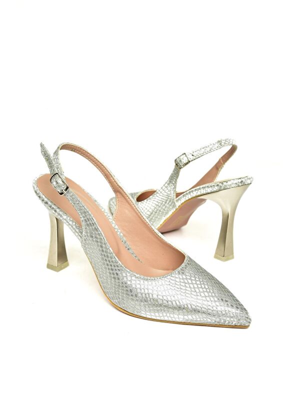 U6760892 Gümüş Kadın Topuklu Ayakkabı - Görsel 4