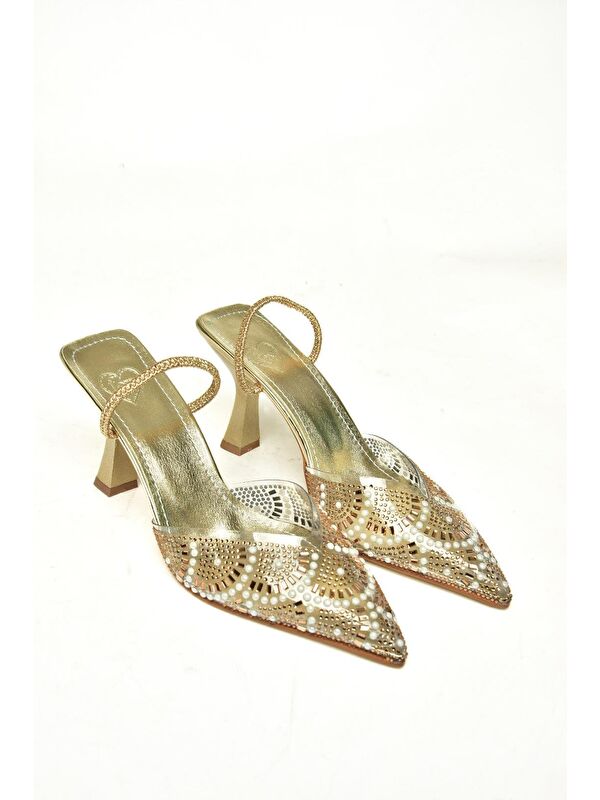 U6142965 Altın Kadın Topuklu Ayakkabı - Görsel 4