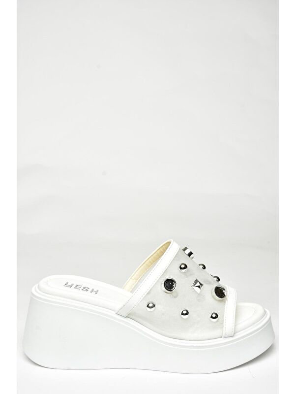 U973622009 Beyaz Kalın Tabanlı Kadın Terlik - Görsel 2