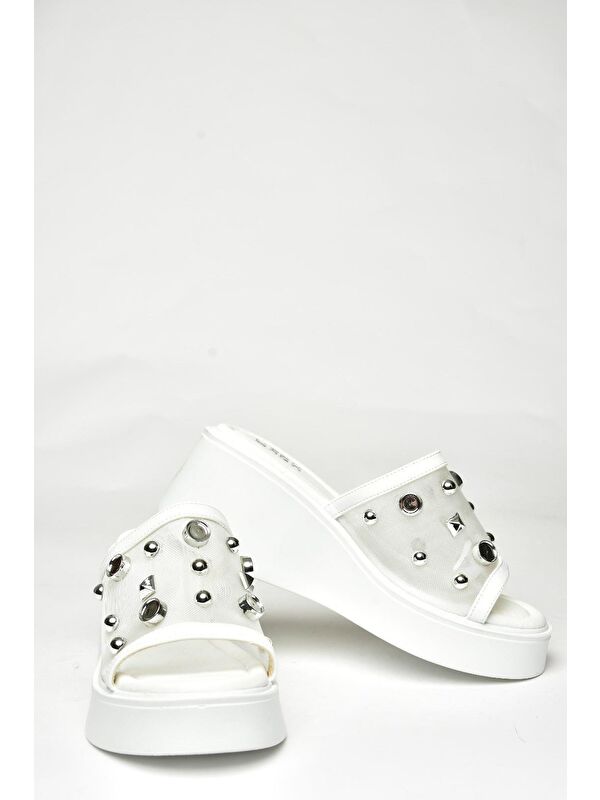 U973622009 Beyaz Kalın Tabanlı Kadın Terlik - Görsel 3