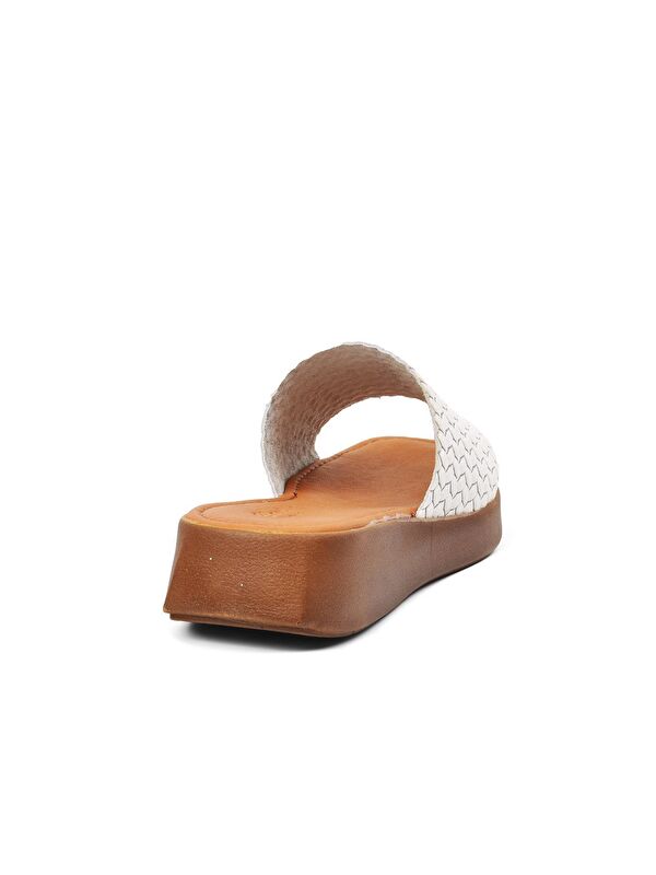 837 Beyaz Hakiki Deri Tek Bantlı Kadın Terlik - Görsel 5