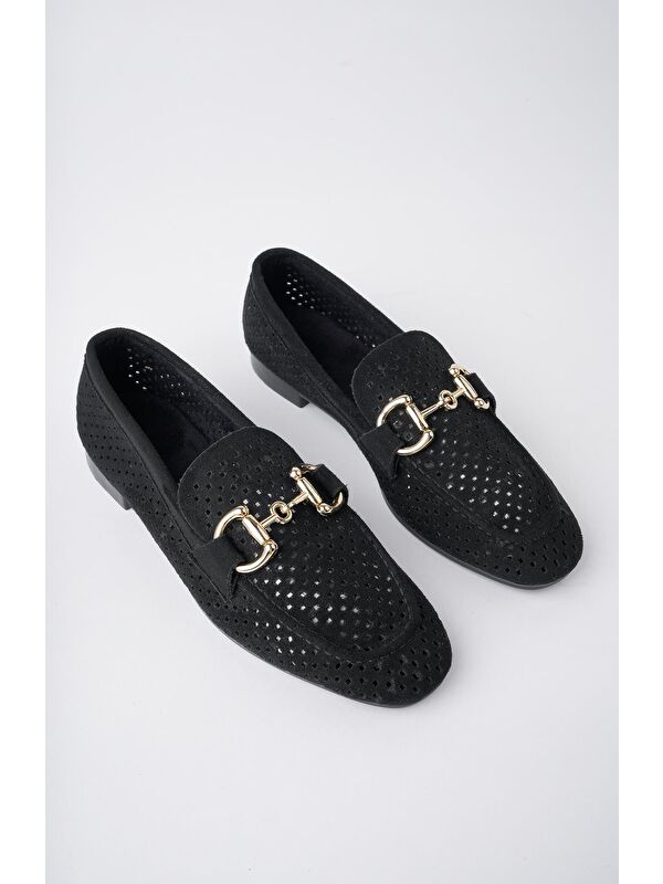 PHUKET Metal Tokalı Lazerli Nefes Alabilen Deri Kadın Loafer Günlük Ayakkabı - Görsel 7