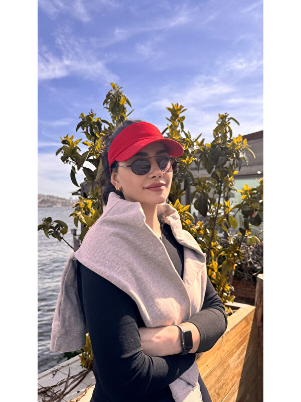 Luminos Butik Kadın Vizör - Tenisçi - Golf / Siperlik Kırmızı Şapka Spk13
