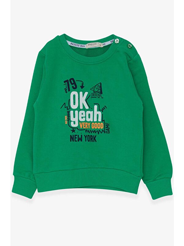 Breeze Erkek Bebek Sweatshirt Yazı Baskılı Yeşil (2 Yaş)