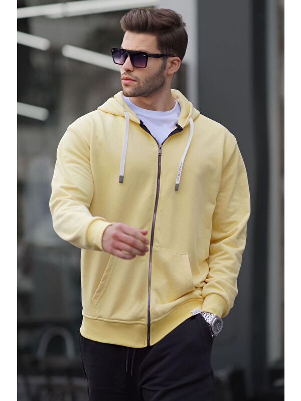 Madmext Sarı  Kapüşonlu Erkek Fermuarlı Sweatshirt Hırka 6161