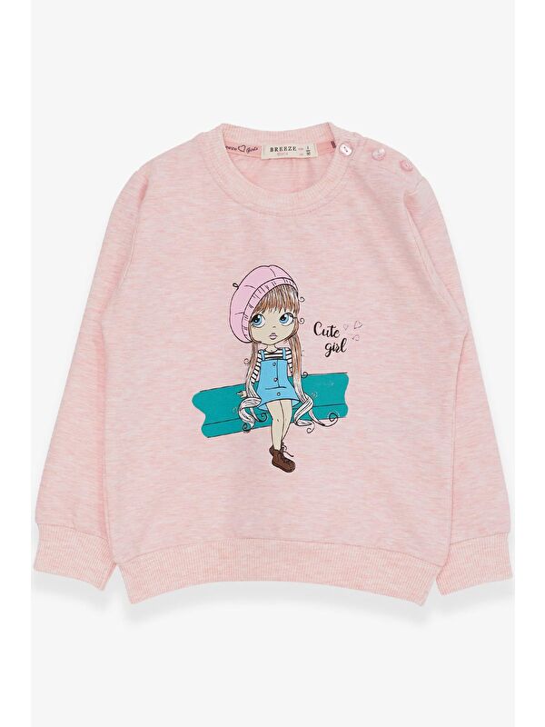Breeze Kız Çocuk Sweatshirt Sevimli Kız Baskılı Somon Melanj (1.5-5 Yaş)