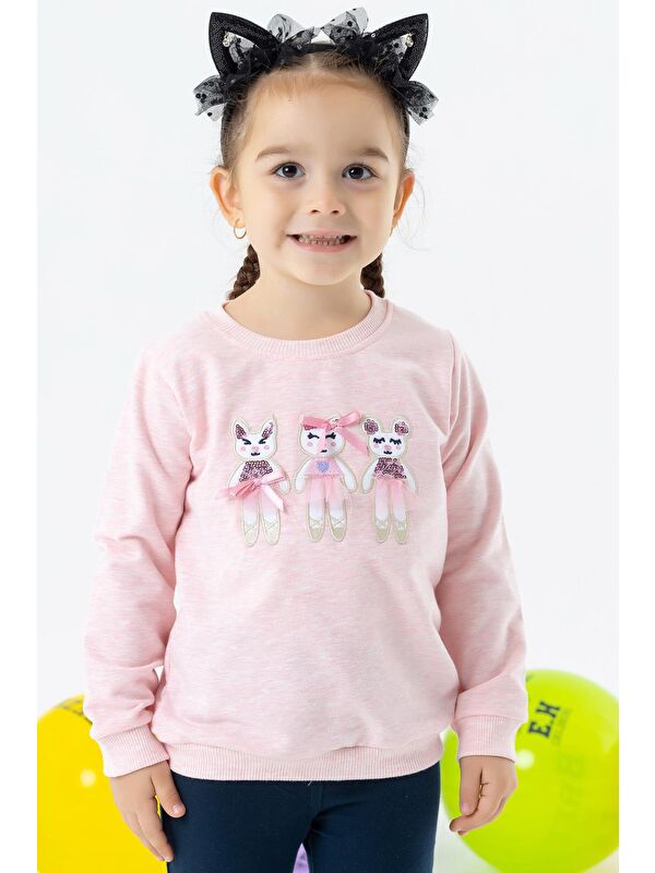 Breeze Kız Çocuk Sweatshirt Sevimli Hayvancıklar Baskılı Somon Melanj (1.5-4 Yaş)