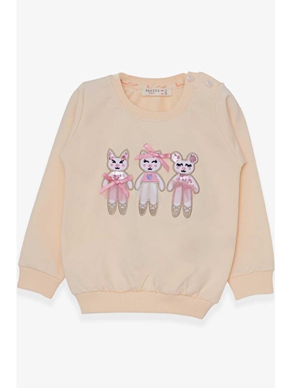 Breeze Kız Çocuk Sweatshirt Sevimli Hayvancıklar Baskılı Krem (1.5-5 Yaş)