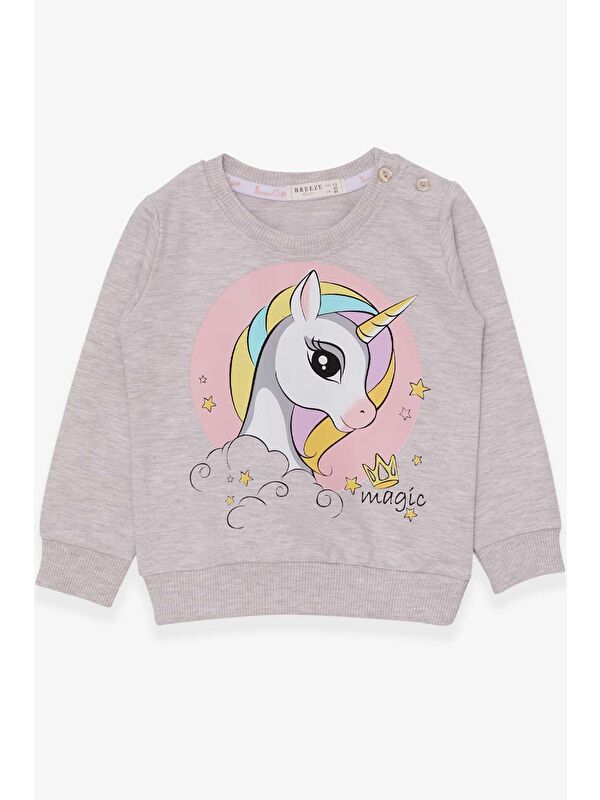 Breeze Kız Çocuk Sweatshirt Baskılı  Bej Melanj (1.5-5 Yaş)