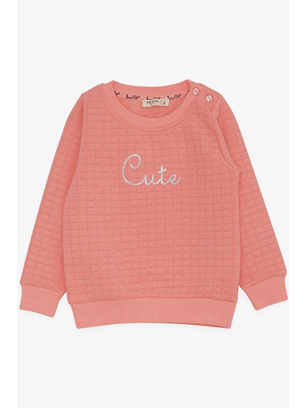 Breeze Kız Çocuk Sweatshirt Pullu Yazı Baskılı Somon (1.5-5 Yaş)