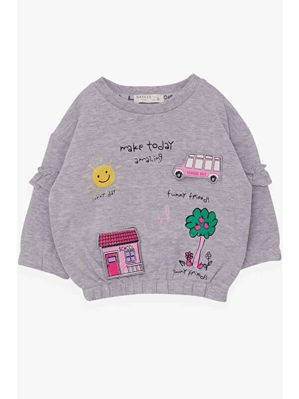 Breeze Kız Çocuk Sweatshirt Okul Temalı Gri Melanj (1-3 Yaş)