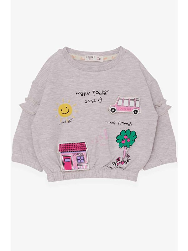 Breeze Kız Çocuk Sweatshirt Okul Temalı Bej Melanj (1-3 Yaş)