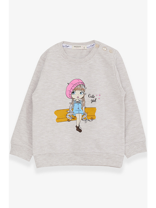Breeze Kız Çocuk Sweatshirt Sevimli Kız Baskılı Bej Melanj (1.5-4 Yaş)