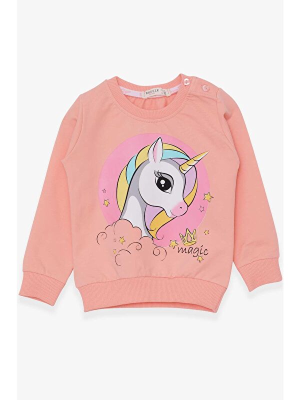Breeze Kız Bebek Sweatshirt Baskılı  Somon (1.5-4 Yaş)