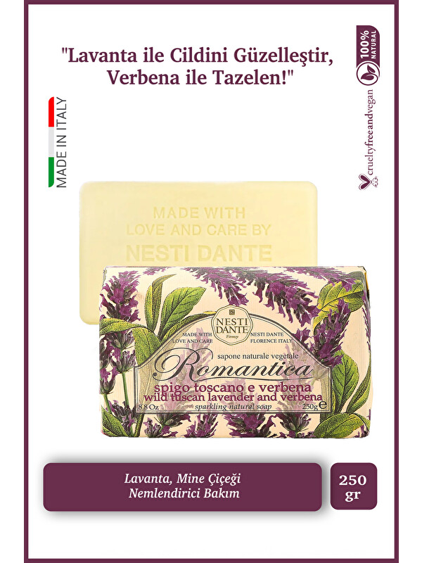 Nesti Dante Romantica Wild Tuscan Lavender Verbena Katı Sabun 250 gr Lavanta ve Mine|Nemlendirici |Banyo Sabunu
