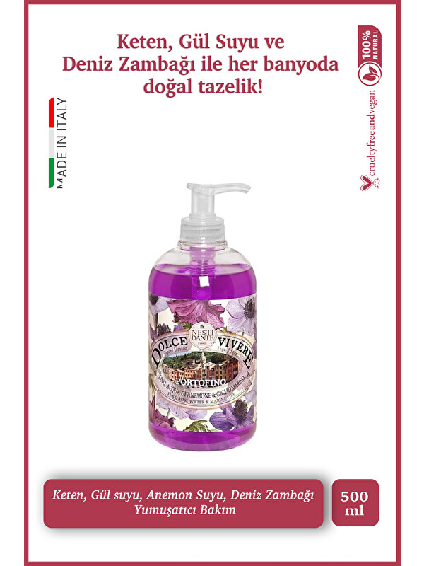 Nesti Dante Dolce Vivere Portofino Sıvı Sabun 500 ml |Zambak ve Gül| Sıkılaştırıcı ve Nemlendirici |El ve Vücut