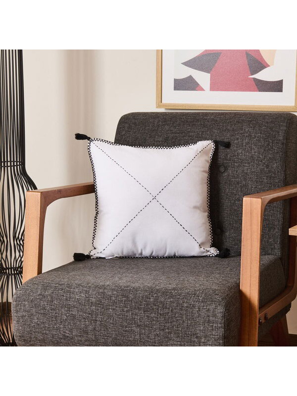 Evidea Soft Ethnic Püskül Detaylı Kırlent - Beyaz - 40x40 cm