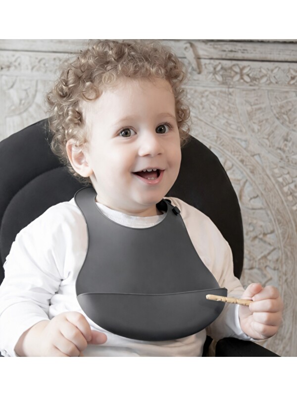 Babyjem Mini Silikon Önlük Gri