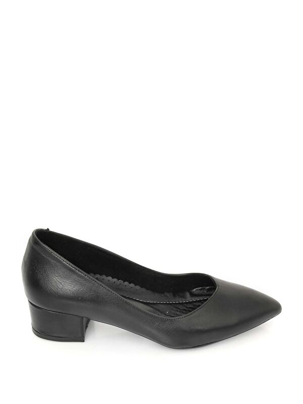 Hakiki Deri Sivri Burun Kısa Kalın Topuklu Kadın Ayakkabı 25172 - Görsel 5