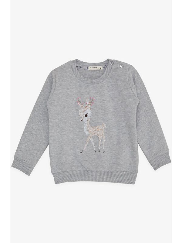 Breeze Kız Çocuk Sweatshirt Sevimli Ceylan Baskılı Gri Melanj (1.5-5 Yaş)