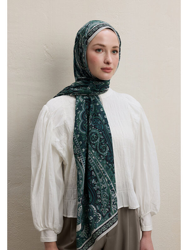 Fresh Scarfs Zaıra Desen Şal Koyu Yeşil