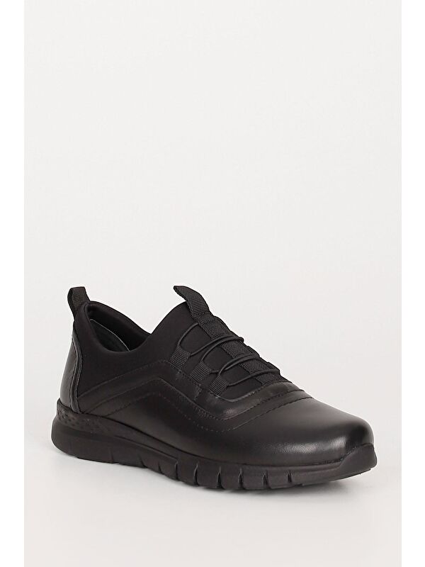 SİYAH Hakiki Deri Yuvarlak Burun Dolgu Taban Kadın Günlük Ayakkabı 42911 - Görsel 6