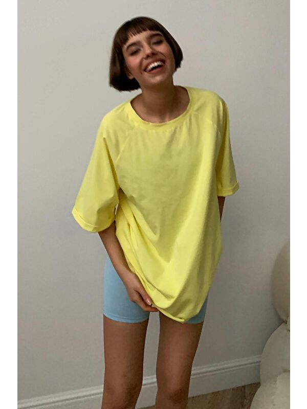Madmext Sarı Oversize Basic Kadın Tişört