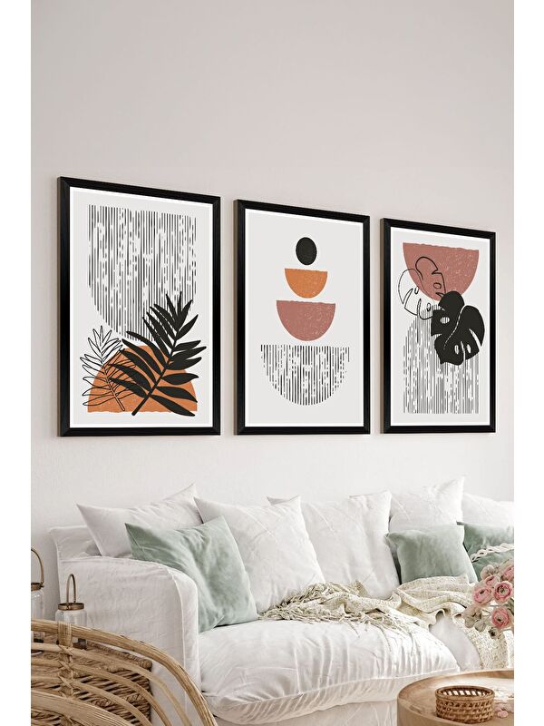Artavessa 3 Parça Siyah Çerçeve Görünümlü Mdf Tablo Seti - Set 12 - 3SYHART12-1520