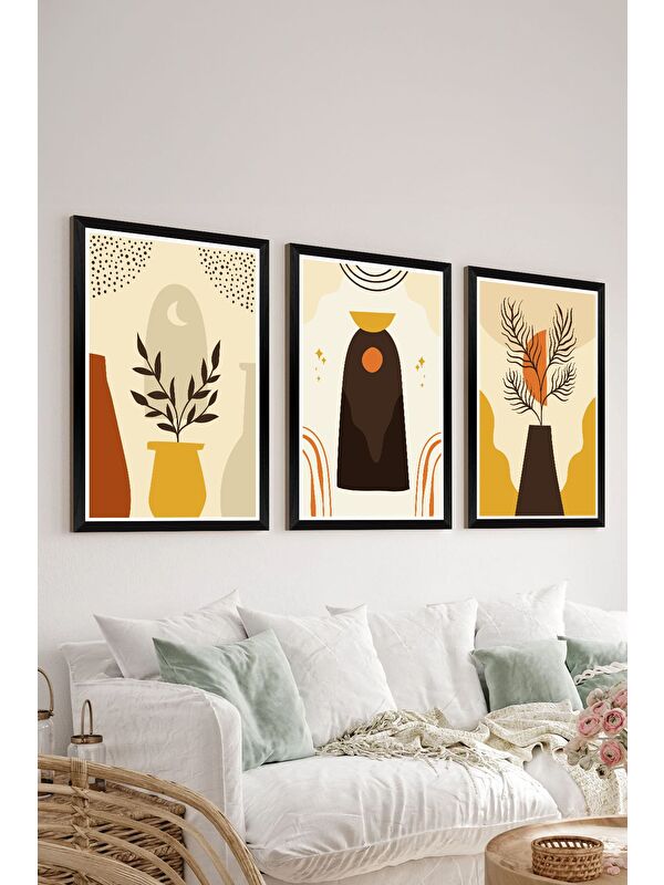 Artavessa 3 Parça Siyah Çerçeve Görünümlü Mdf Tablo Seti - Set 16 - 3SYHART16-1520