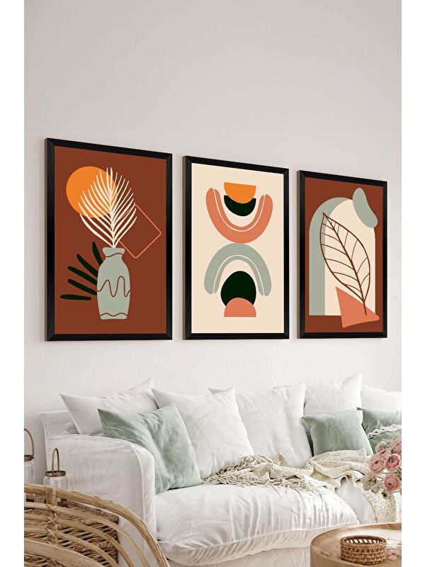 Artavessa 3 Parça Siyah Çerçeve Görünümlü Mdf Tablo Seti - Set 22 - 3SYHART22-3348