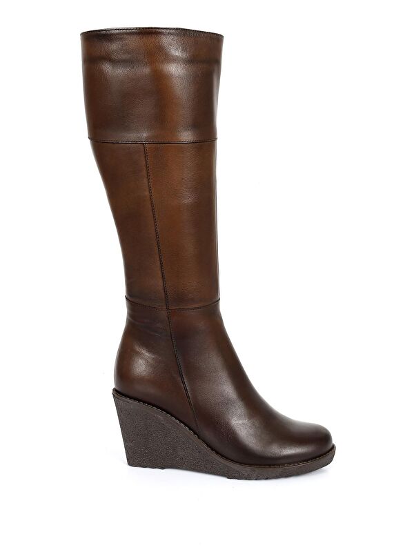 KAHVERENGİ Hakiki Deri Yuvarlak Burun Kauçuk Dolgu Taban Fermuarlı Kadın Günlük Çizme 44587 - Görsel 5