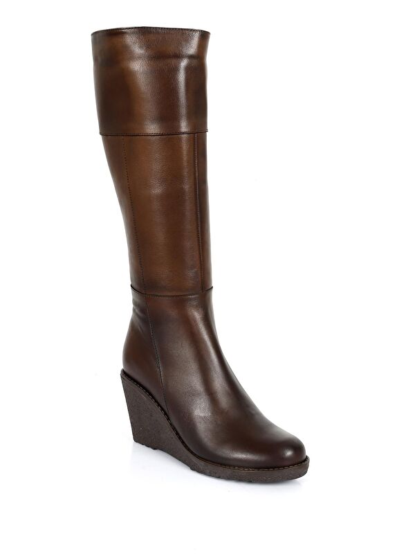 KAHVERENGİ Hakiki Deri Yuvarlak Burun Kauçuk Dolgu Taban Fermuarlı Kadın Günlük Çizme 44587 - Görsel 6