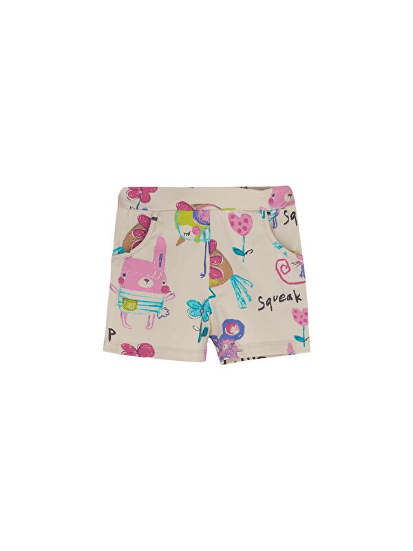 Lovetti Bej Kız Çocuk Chirping Animals Desen Cepli Şort