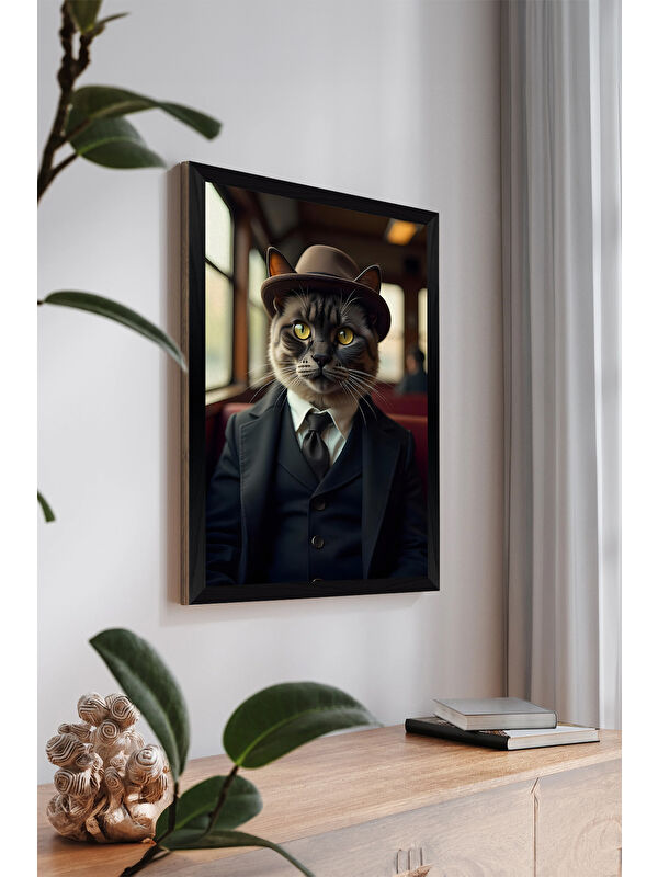 Artavessa Tek Parça Siyah Çerçeve Görünümlü Kedi Baskılı MDF 20x30 cm Tablo - Model 20
