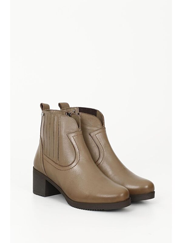 VİZON Hakiki Deri Yuvarlak Burun Topuklu Kauçuk Taban Fermuarlı Kadın Günlük Bot 10404 - Görsel 3