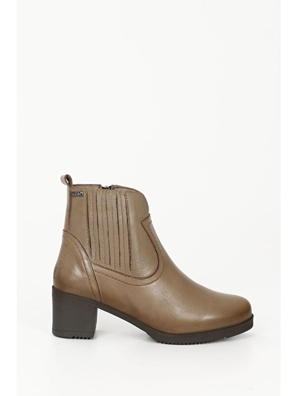 VİZON Hakiki Deri Yuvarlak Burun Topuklu Kauçuk Taban Fermuarlı Kadın Günlük Bot 10404 - Görsel 5