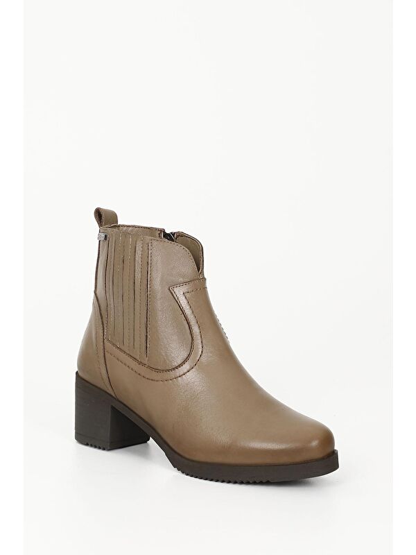 VİZON Hakiki Deri Yuvarlak Burun Topuklu Kauçuk Taban Fermuarlı Kadın Günlük Bot 10404 - Görsel 6