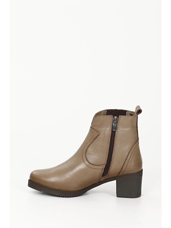 VİZON Hakiki Deri Yuvarlak Burun Topuklu Kauçuk Taban Fermuarlı Kadın Günlük Bot 10404 - Görsel 7