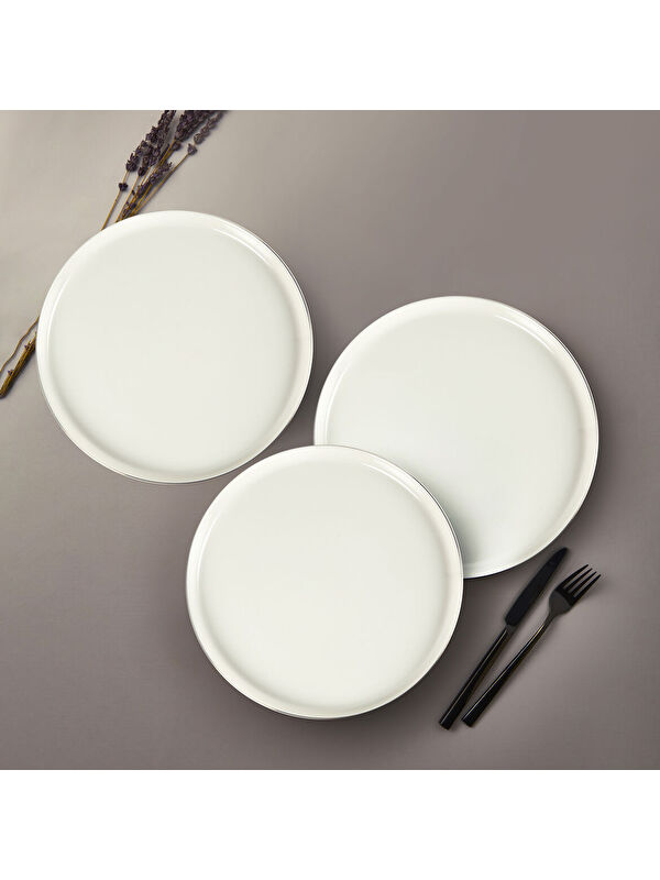 GÜRAL PORSELEN Bılbao 3 Parça 27 cm Servis Tabağı Gümüş Fıle