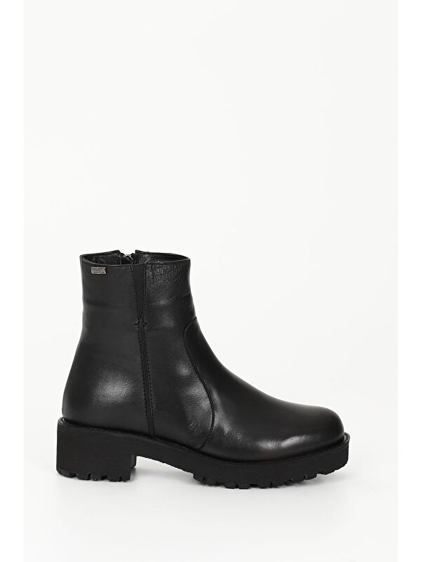 SİYAH Hakiki Deri Yuvarlak Burun Topuklu Kauçuk Taban Fermuarlı Kadın Günlük Bot 52421 - Görsel 5